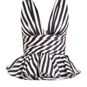 CAROLINE CONSTAS - Black white striped peplum top